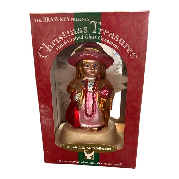 Vintage Christmas Treasures Brass Key Blown Glass Ornament Tea Lady Angel NIB - Picture 1 of 5